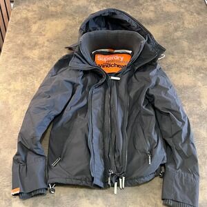 Superdry Windcheater Jacket Mens Medium Grey Triple Zip Hooded Fleece MS5HZ065